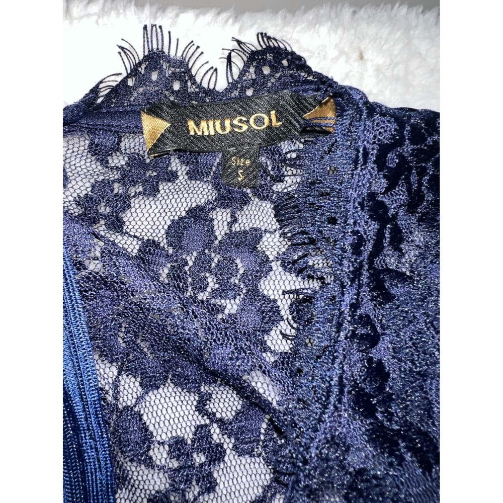 Miusol Navy Blue Lace High Low Ruffle Formal Evening Gown Dress Small Womens